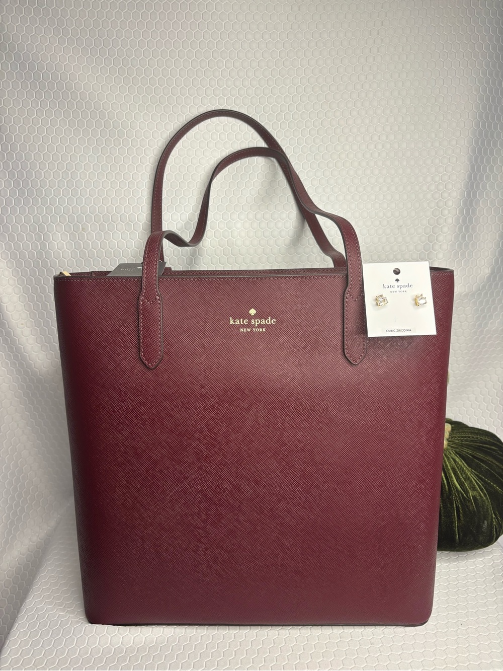 kate spade Burgundy Structured Tote and Earrings Bundle NWT